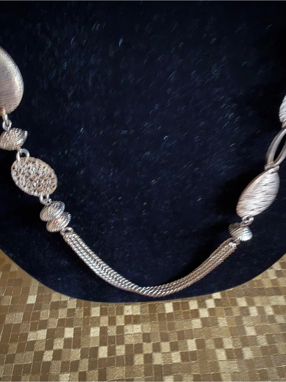 Silver Tone Long Mesh Chain Filigree Disc Statement Necklace Boho